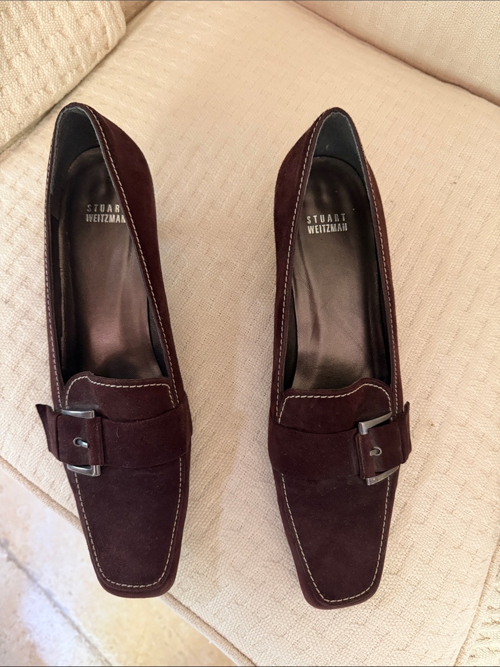 Stuart Weitzman Women's Brown Suede Loafers with Buckle